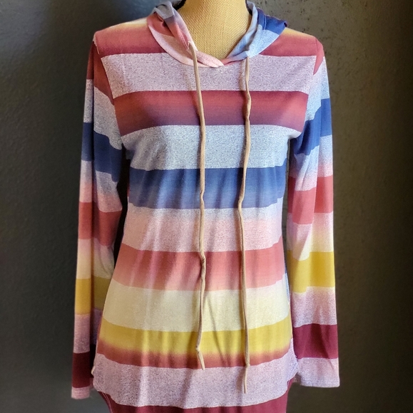 BomBom Tops - Bombom large striped lightweight hooded pullover